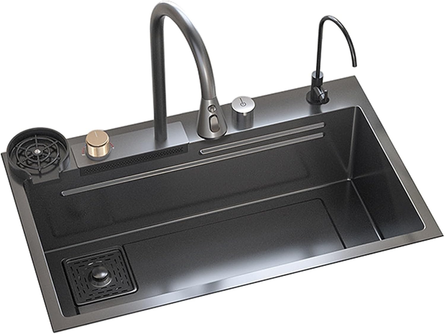 Kitchen Sink, Waterfall Sink, Pull-Out Faucet Single Bowl Big Sinks