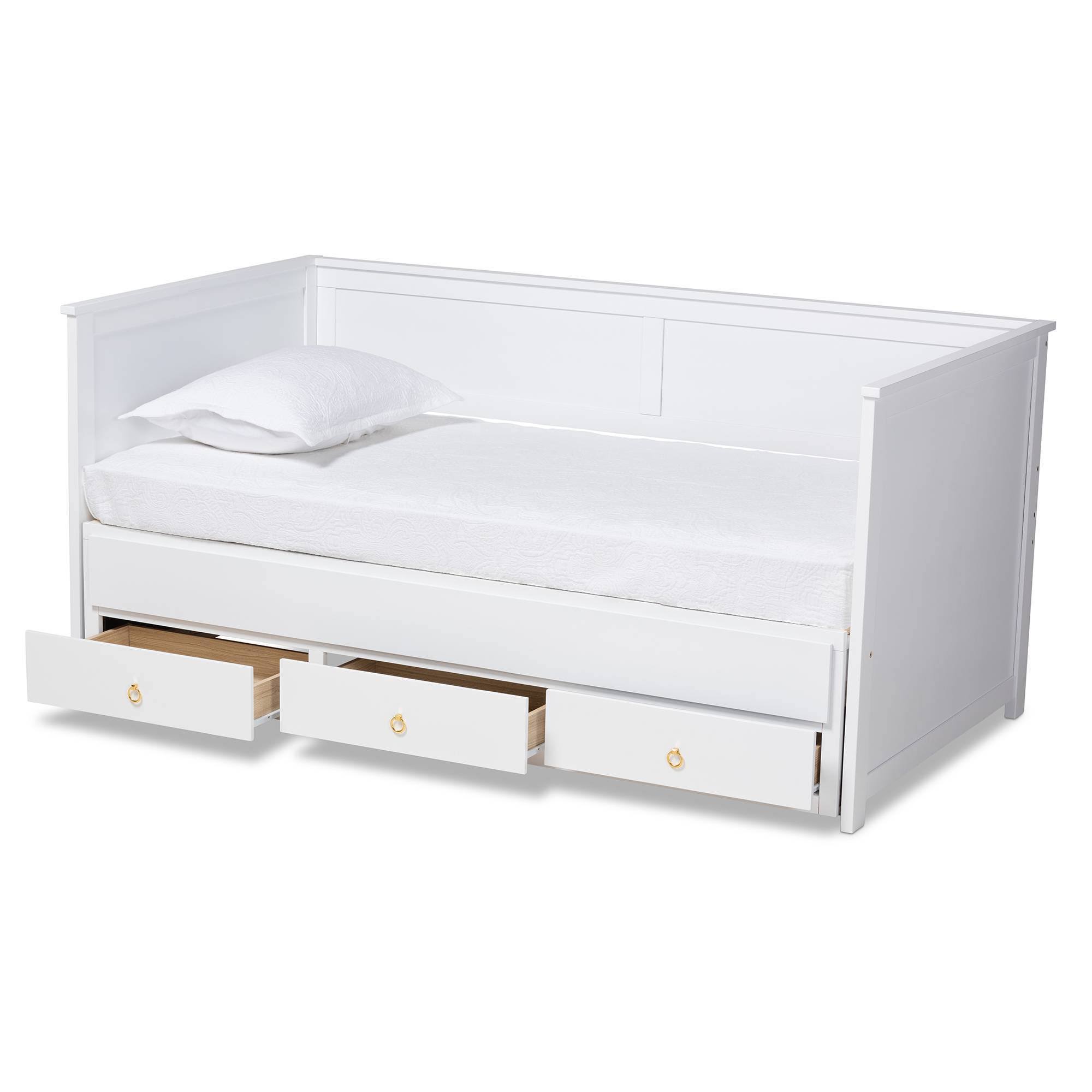 Baxton Studio Thomas Classic and Traditional White Finished Wood Expandable Twin Size to King Size Daybed with Storage Drawers