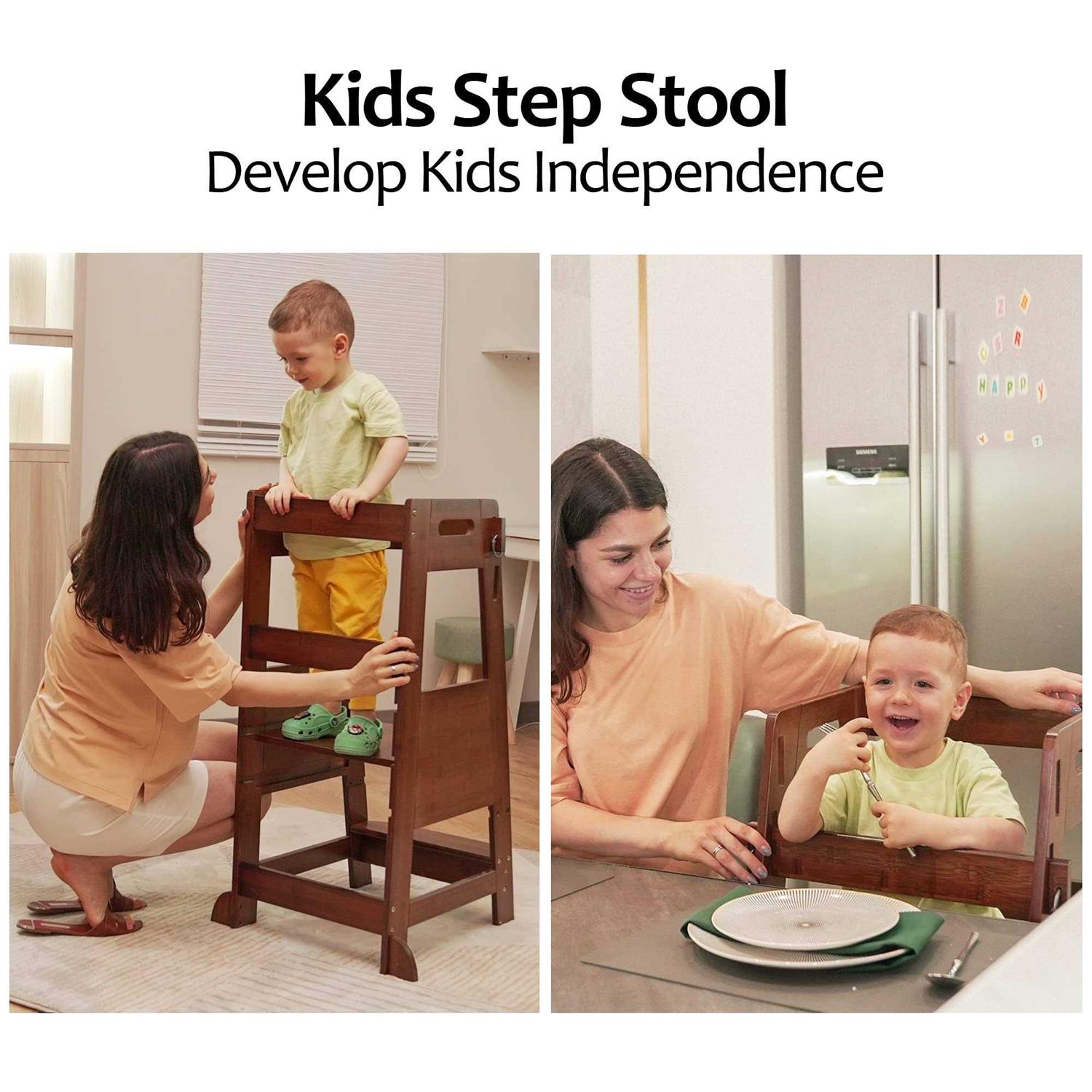 TOETOL Bamboo Toddler Kitchen Step Stool Helper Standing Tower Height Adjustable - Shop Hardware Tools Online Store