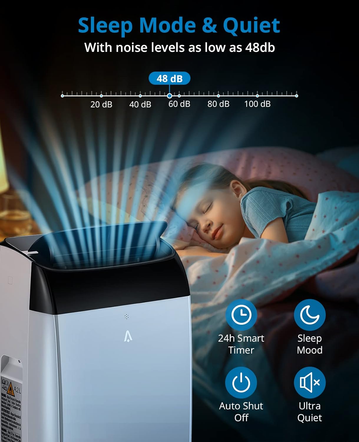 12000 BTU Portable Air Conditioner, Portable AC with Remote Control for Room up to 550 Sq. Ft, Floor Room AC Unit with Cool, Dehumidifier, Fan Mode, Black Top Cover