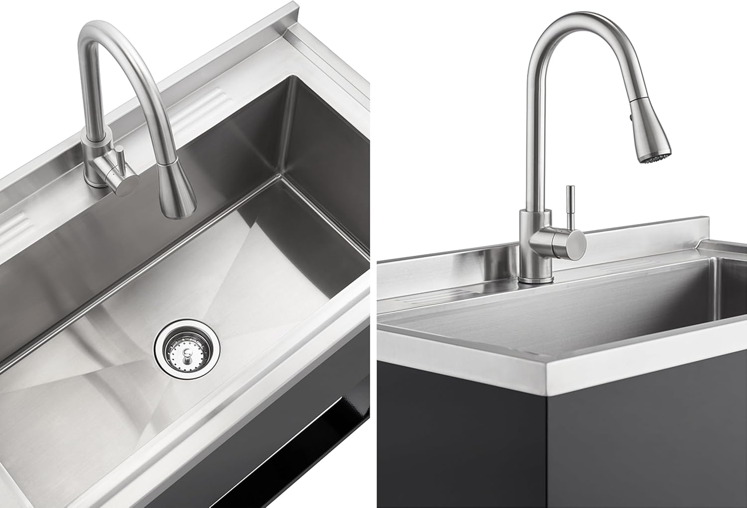 TRINITY THAPBK-0323 Stainless Steel Freestanding Single Bowl Utility Sink for Garage, Laundry Room, and Commercial Use, Includes Pull-Out Faucet, NSF Certified, 36" x 20" x 49", Black