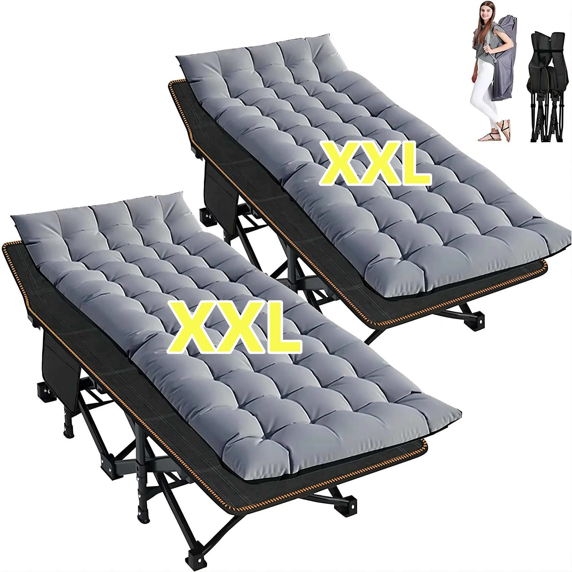 MOPHOTO 2 Pack Oversized 78"*32" Portable Folding Bed for Adults, Heavy Duty Outdoor Camping Cot with Mattress, Rollaway Guest Bed Sleeping Cot with Carry Bag