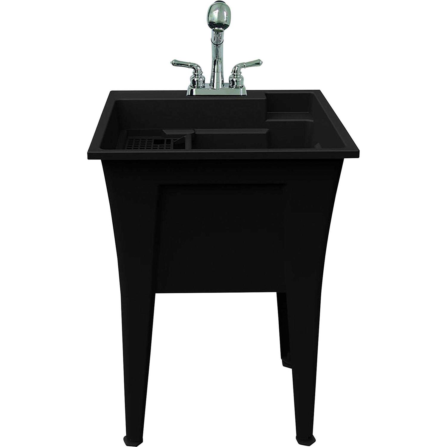 Rugged Tub 24 in. x 22 in. Recycled Polypropylene Black Laundry Sink with 2 Hdl Non Metallic Pullout Faucet and Installation Kit - Shop Hardware Tools Online Store