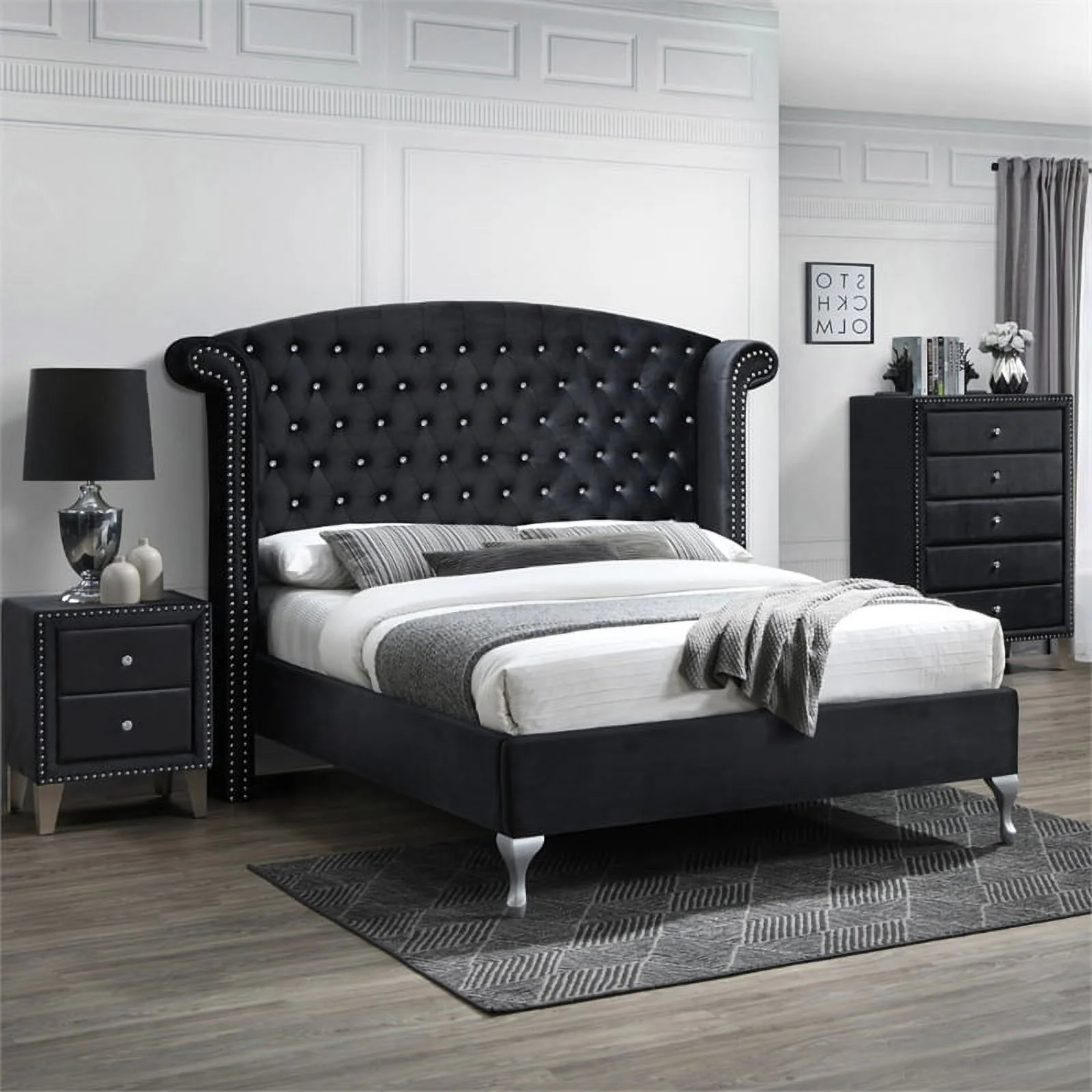Home Square 3-Piece Set with Full Bed Armoire Wardrobe Cabinet and Nightstand