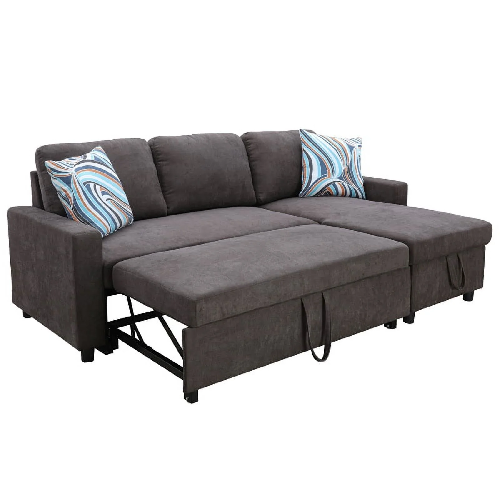 Momspeace Sofa Bed, 2 in 1 Sofa Sleeper with Storage Chaise-Pull Out Couch Bed for Living Room - Dark Brown