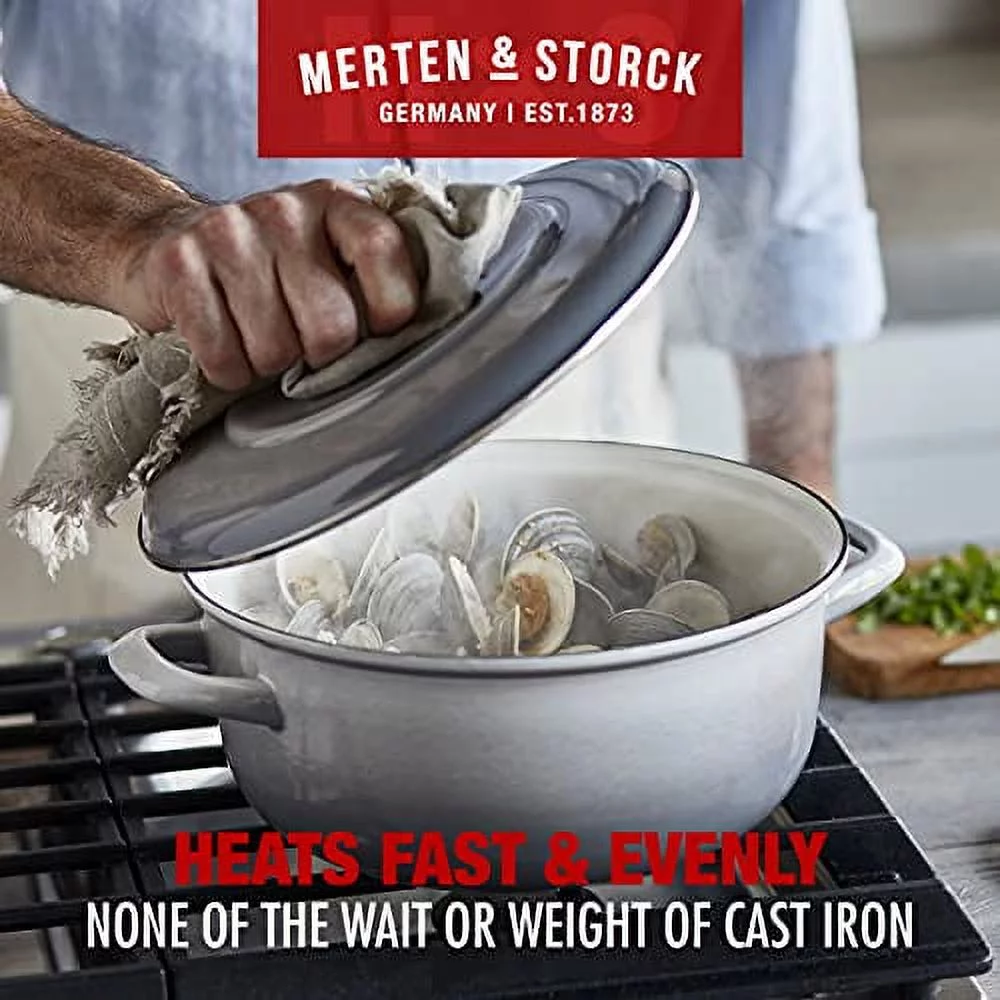 Merten & Storck German Enameled Iron, Round 5.3QT Dutch Oven Pot with Lid, Cloud Gray