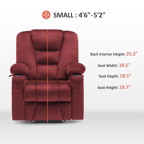 MCombo Small Power Lift Recliner Chair with Massage and Heat for Petite People, Cup Holders, USB Ports, Side Pockets, Fabric 7569 (Small-Regular, Brown)