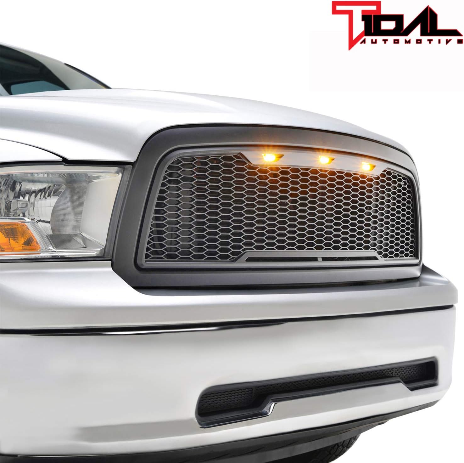 Tidal ABS Upper Grille Front LED Grille - Charcoal Gray - With Amber LED Lights Replacement Grille Fit for 09-12 Ram 1500