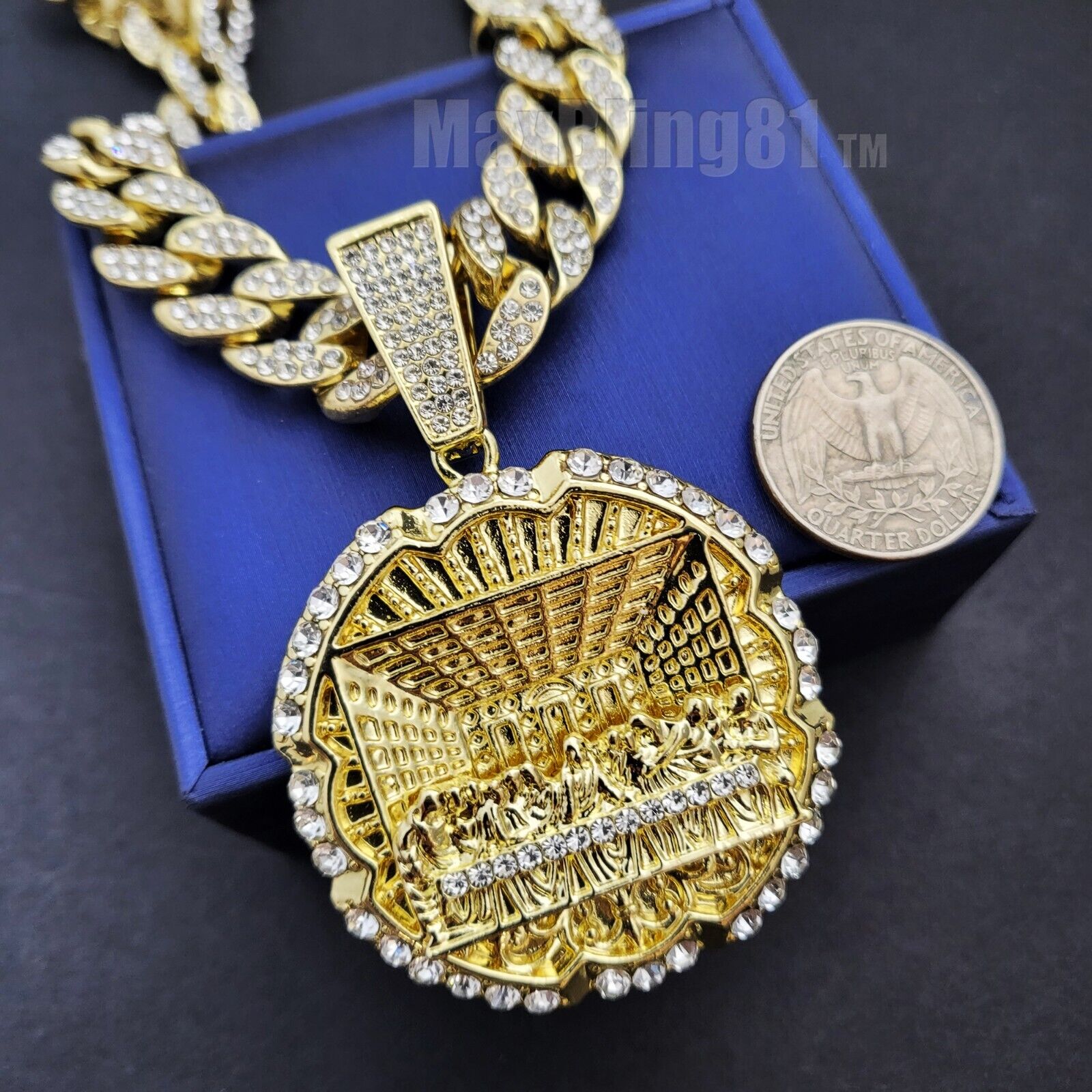 Hip Hop Last Supper Cubic Zirconia pendant & Full 15mm Iced Cuban Chain Necklace