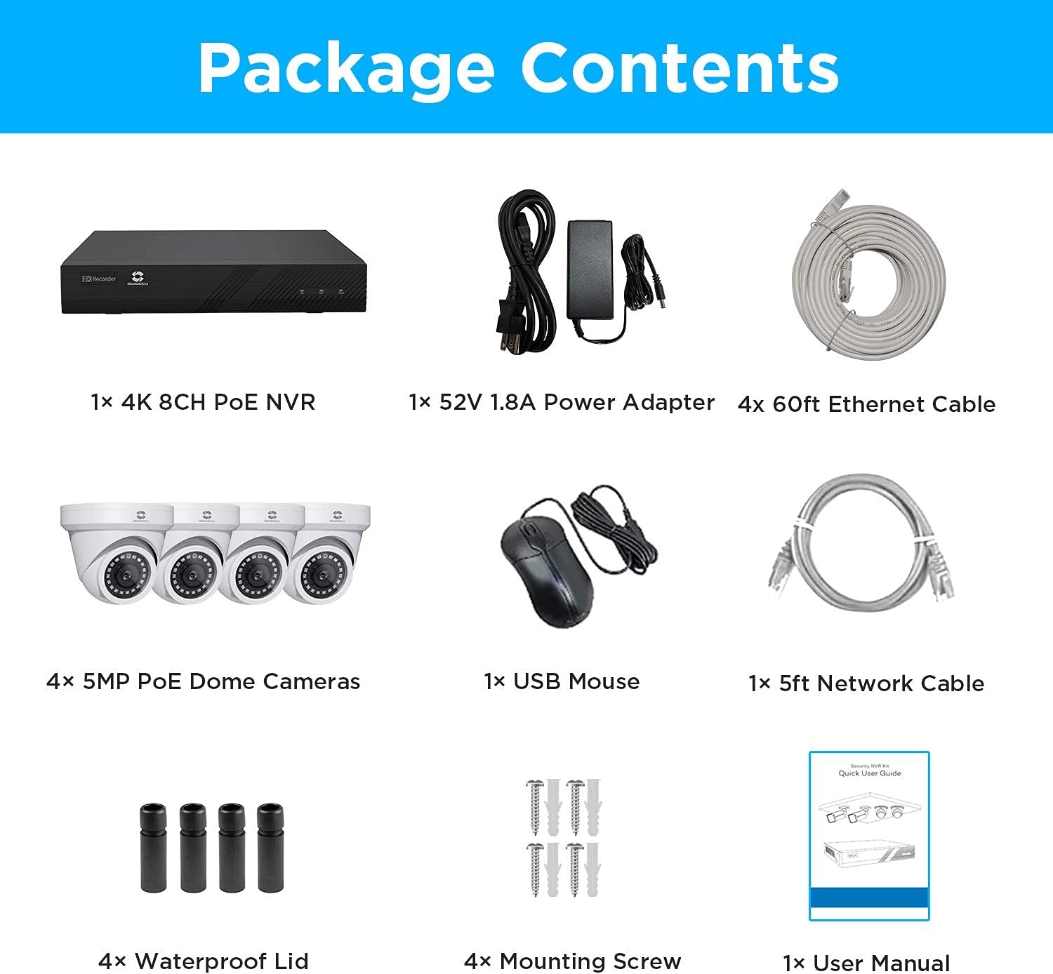 GWSECU 5MP PoE IP Camera with Mic, 1-Way Audio 2.8mm HD Video Surveillance Cam, Smart Human Detection, 100ft Night Vision, Network Security Cameras for Outdoor/Indoor Use