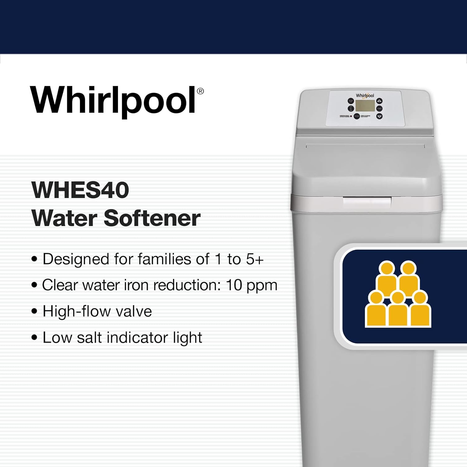 Whirlpool WHES40E 40,000 Grain Softener, White & APEC Water Systems ROES-PH75 Essence Series Top Tier Alkaline Mineral pH+ 75 GPD Osmosis Drinking Water Filter System, White