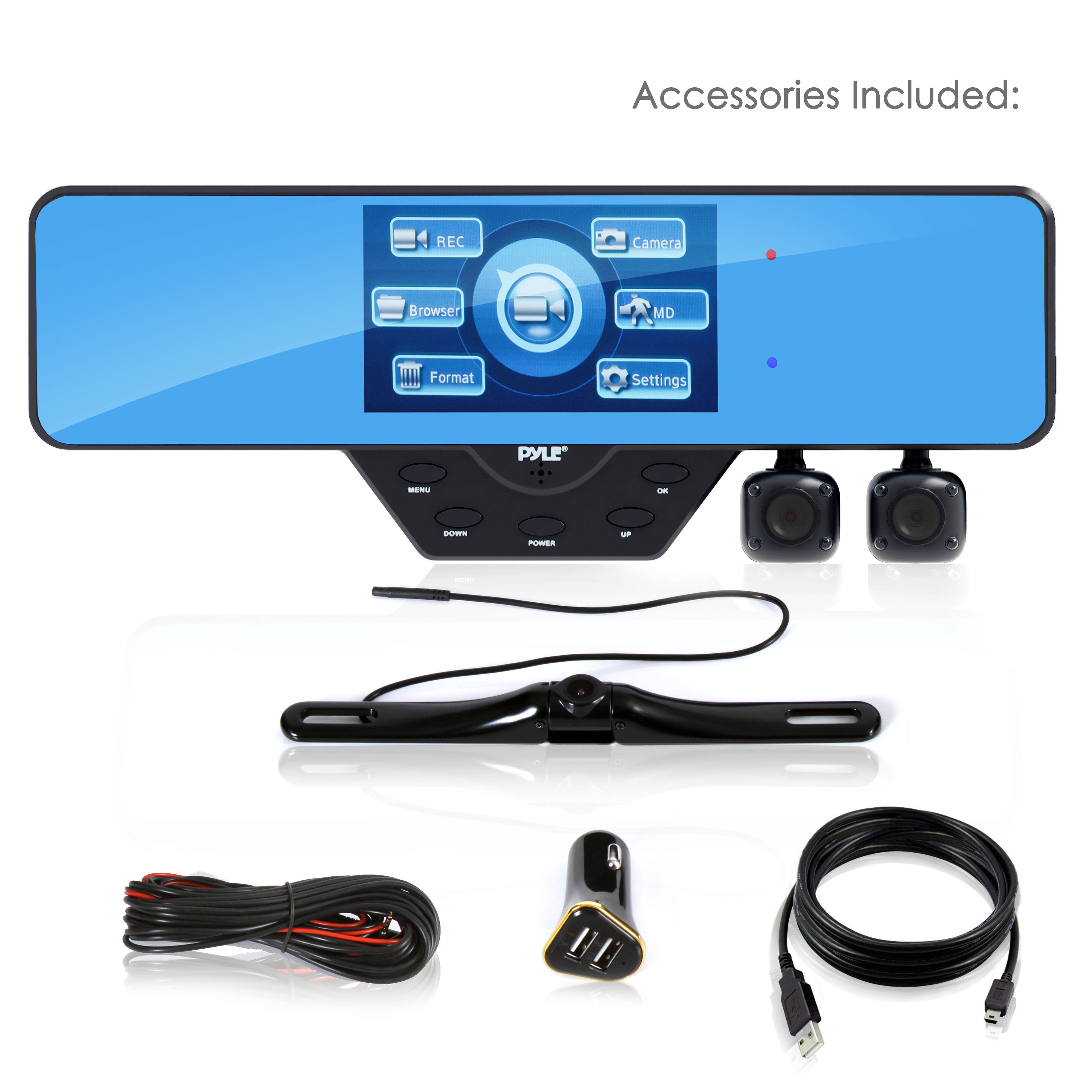 Pyle Multi Dash Cam Video Recording System - Rearview Backup u0026 Driving HD Camera