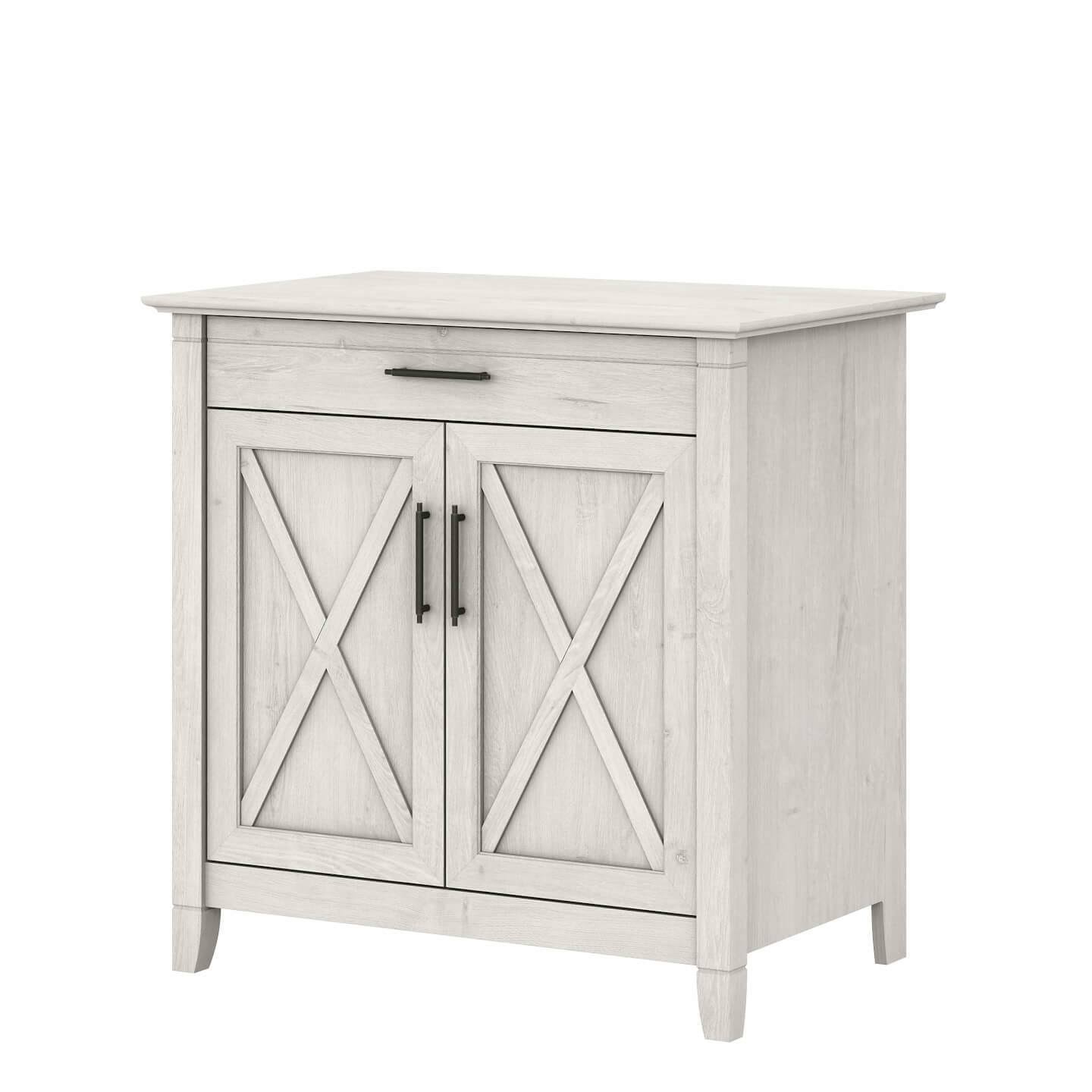 Bush Furniture Key West Secretary Desk with Keyboard Tray and Storage Cabinet in Pure White Oak