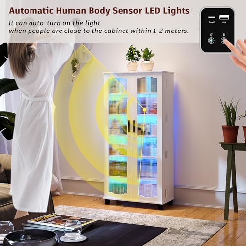 FOMNEY Kitchen Pantry Cabinet with LED Lights