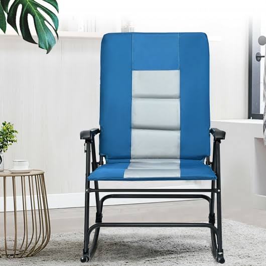 Goplus Foldable Rocking Padded Chair Portable Camping Chair with BACKREST Armrest Blue