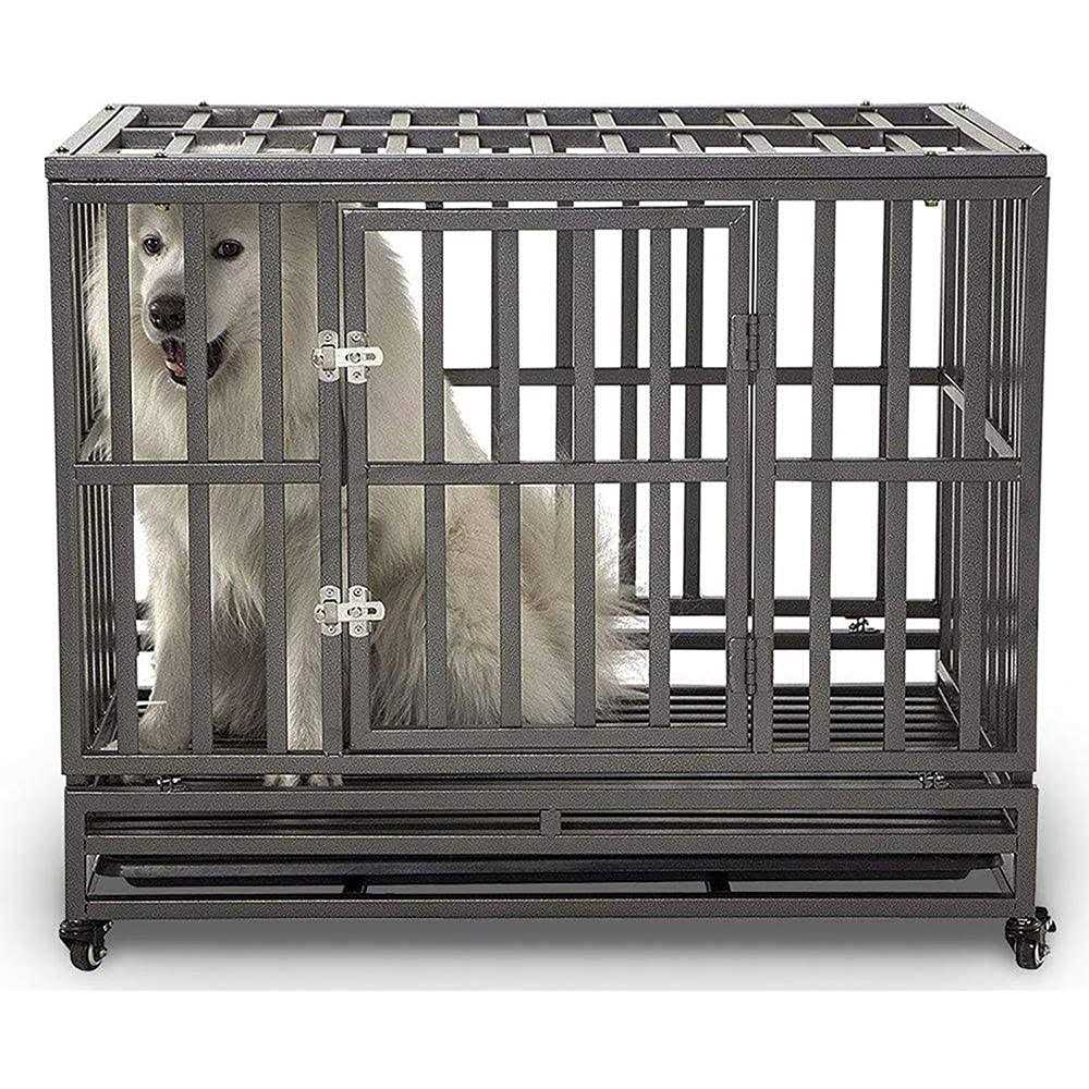 SMONTER Heavy Duty Strong Metal Dog Cage Pet Kennel Crate Playpen Wheels - Pet Supplies online store