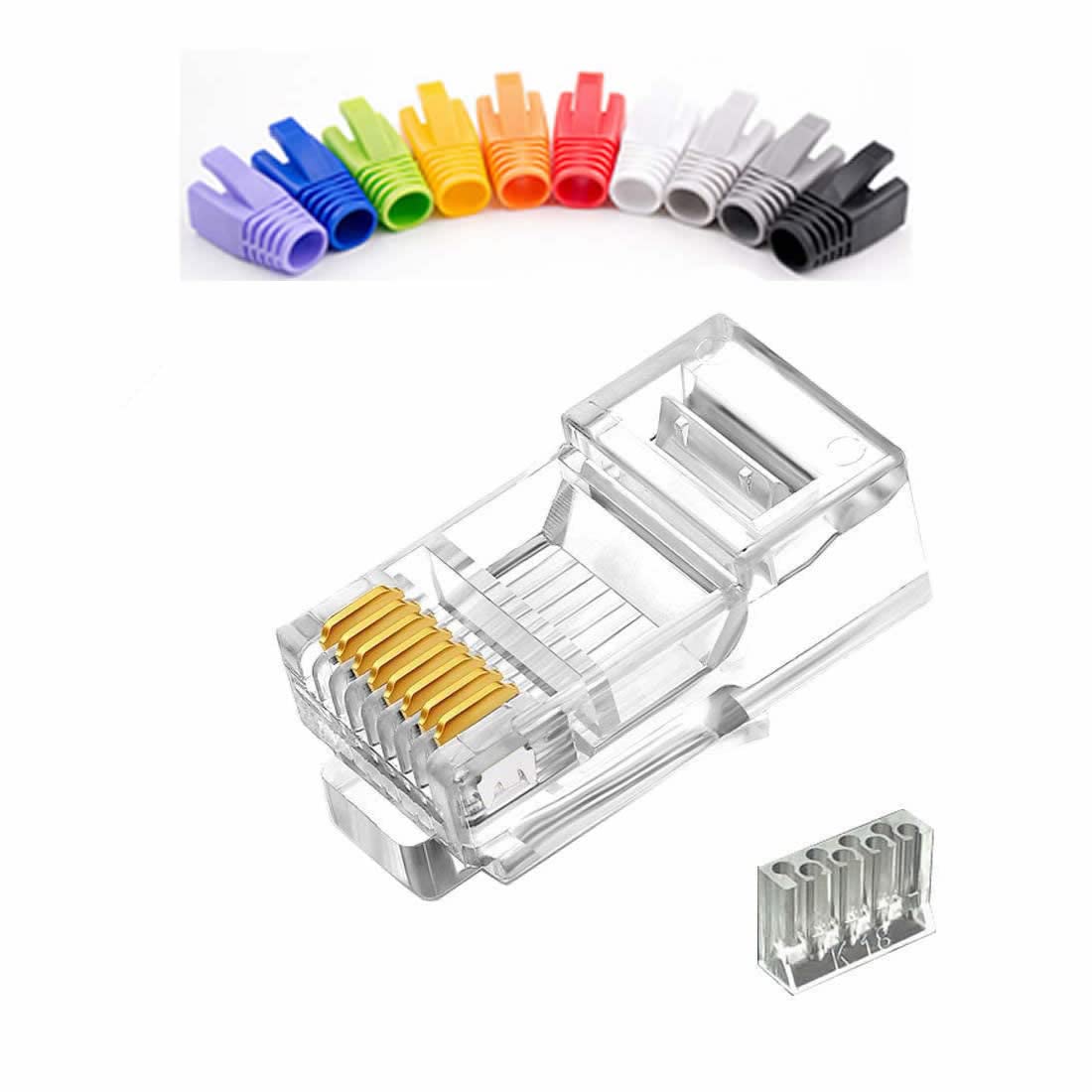 100 Pcs Cat7 RJ45 Connectors, Cat7 RJ45 Plugs, Cat7 2-Piece Metal Shielded RJ45 Ends FTP 8P8C Modular Network Plug Connector