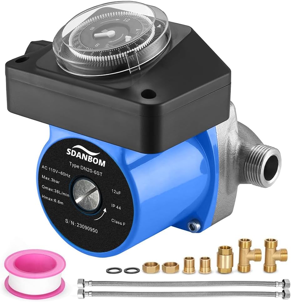 Hot Water Recirculating Pump - 100W Instant Water Heater Pump with Timer for Tank/Electric Water Heaters, Extremely Quiet