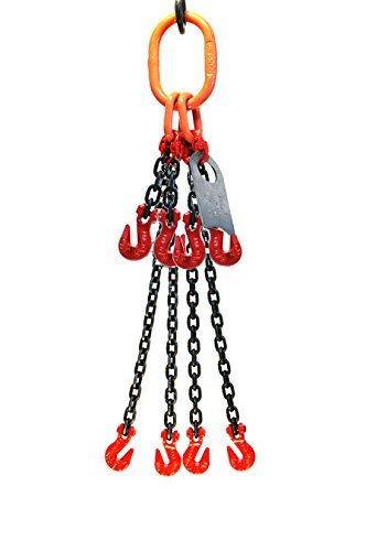 Chain Sling - 3/8" x 5' Quad Leg with Grab Hook and Adjusters - Grade 80