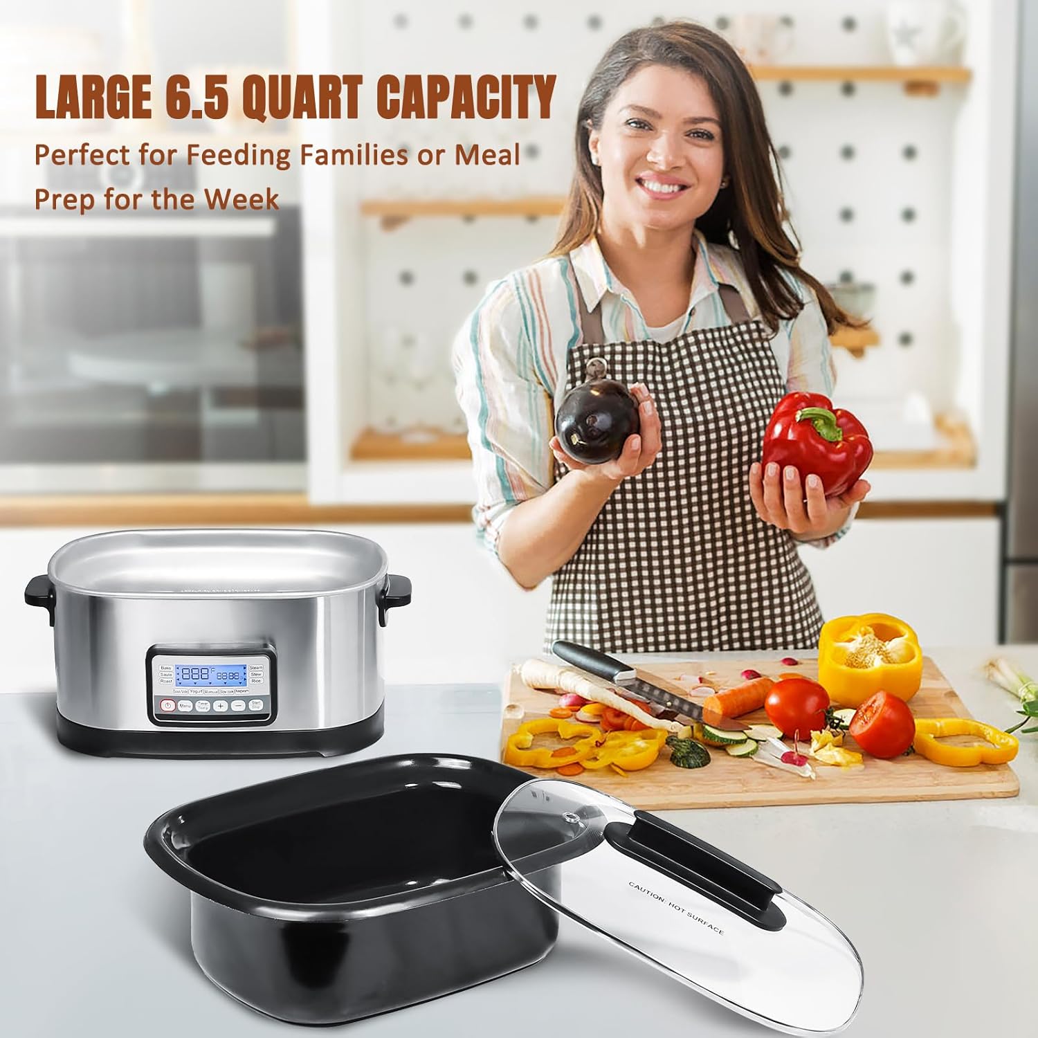 6.5Qt 11-in-1 Multi Cooker, Digital Programmable Slow Cooker, Sous Vide, Rice Cooker, 1500W Timer&Temp Control,Dishwasher Safe Lid&Nonstick Inner Pot