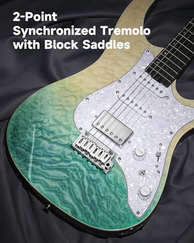 Donner 39 Inch Electric Guitar, DST-550 Color Gradient Poplar Body, Laurel Fretboard & Maple Veneer, 7 Tone Options, Tremolo Bridge, for Intermediate & Pro Players, Bonus Bag – Amethyst white burst