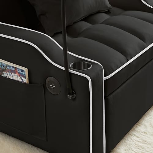 Convertible Sleeper Sofa Bed, 3 in 1 Velvet Pull Out Loveseat Couch Modern Comfy Futon Sofa with Adjustable Backrest & Phone Holder & USB Charging Space Saving for Living Room, Small Apartment, Grey