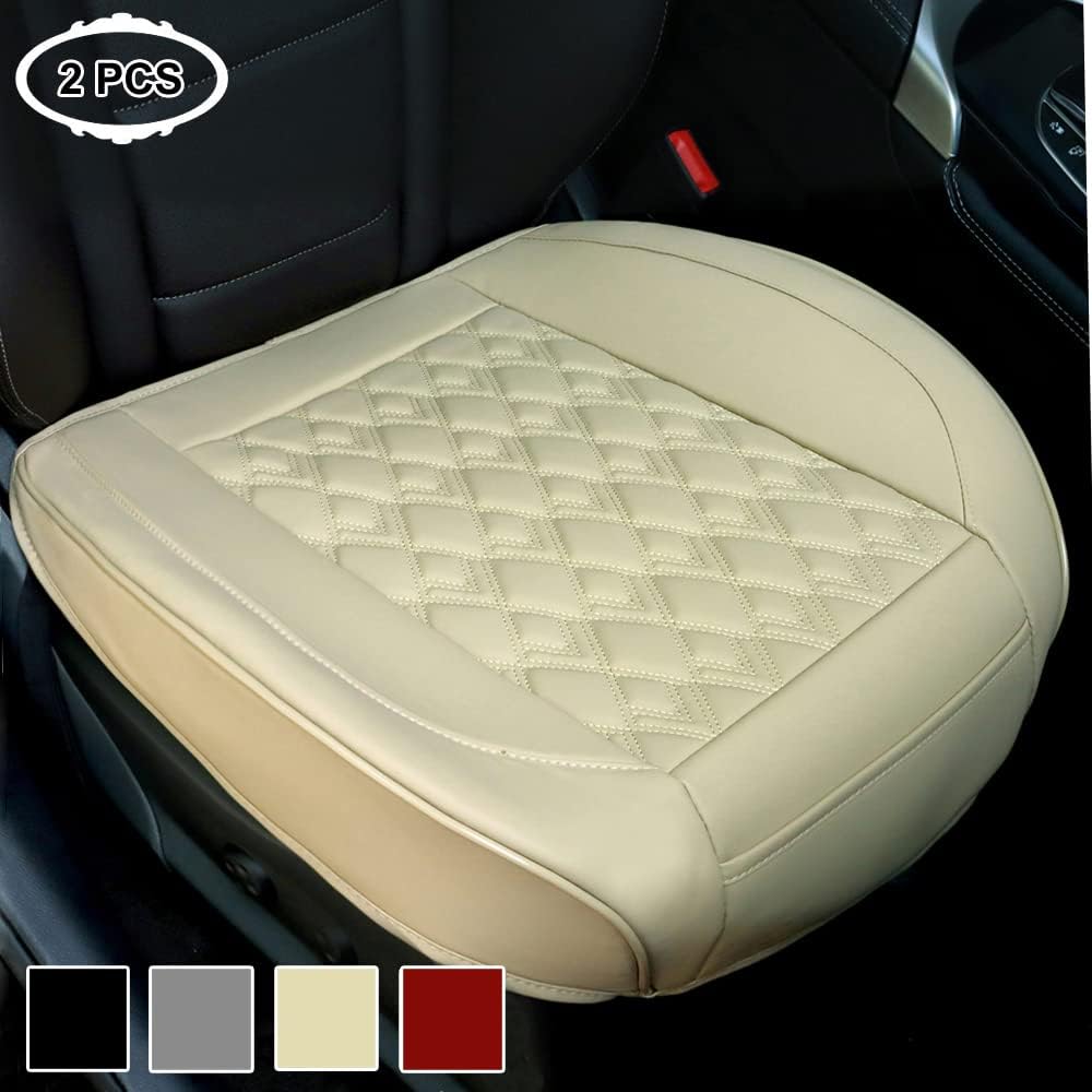 Rehakoo Car Seat Cover Protector Luxury PU Leather Front Bottom Car Seat Covers Works with 90% Vehicles (Sedan SUV Pickup Minivan) Anti-Slip, Full Wrapping Edge(Beige, 21.26 x 20.47Inches)