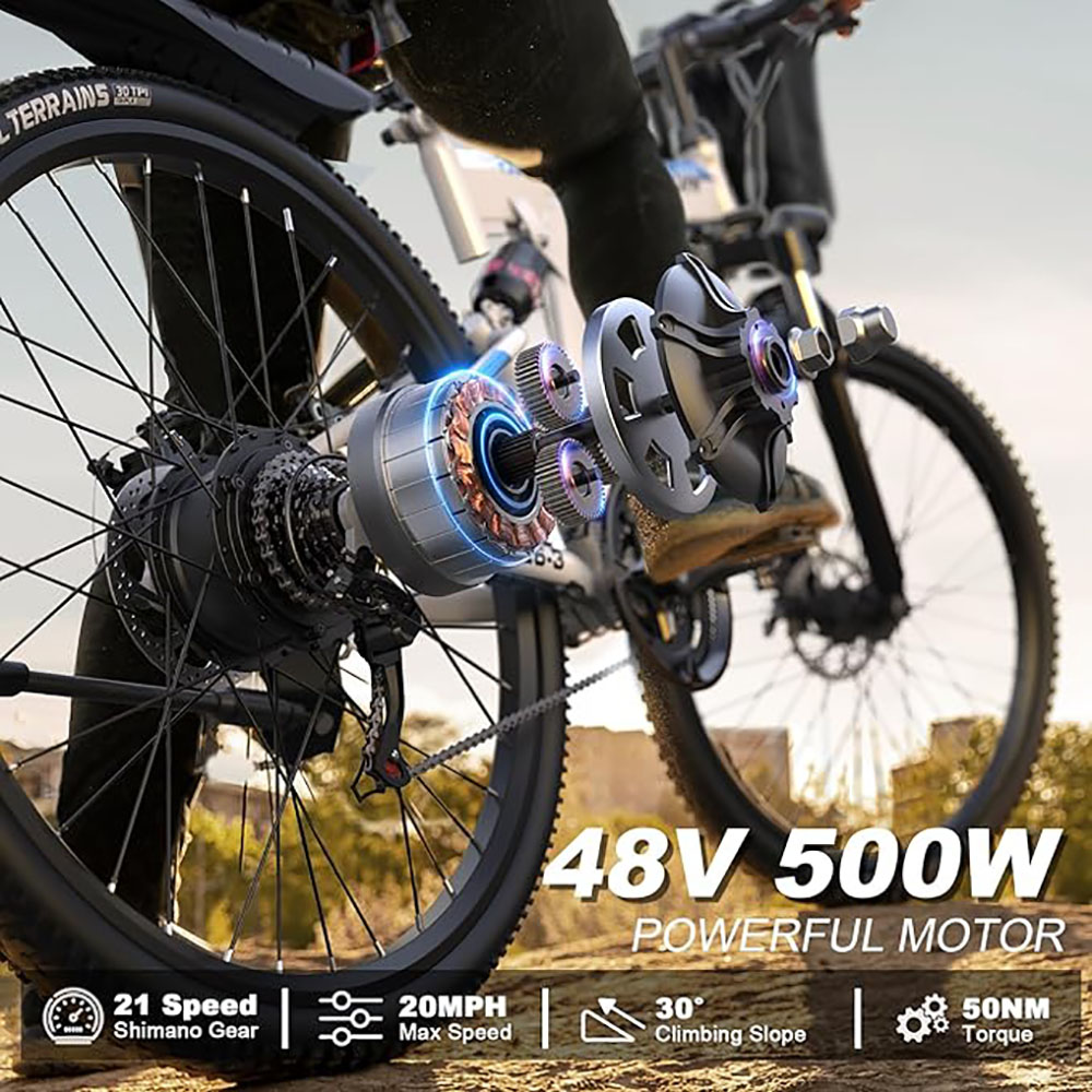 VARUN Electric Bike for Adults Foldable Ebike Peak 750W Motor, with 48V Removable Battery, up to 20+MPH 50 Miles, 21-Speed Gears & Dual Hydraulic Suspension