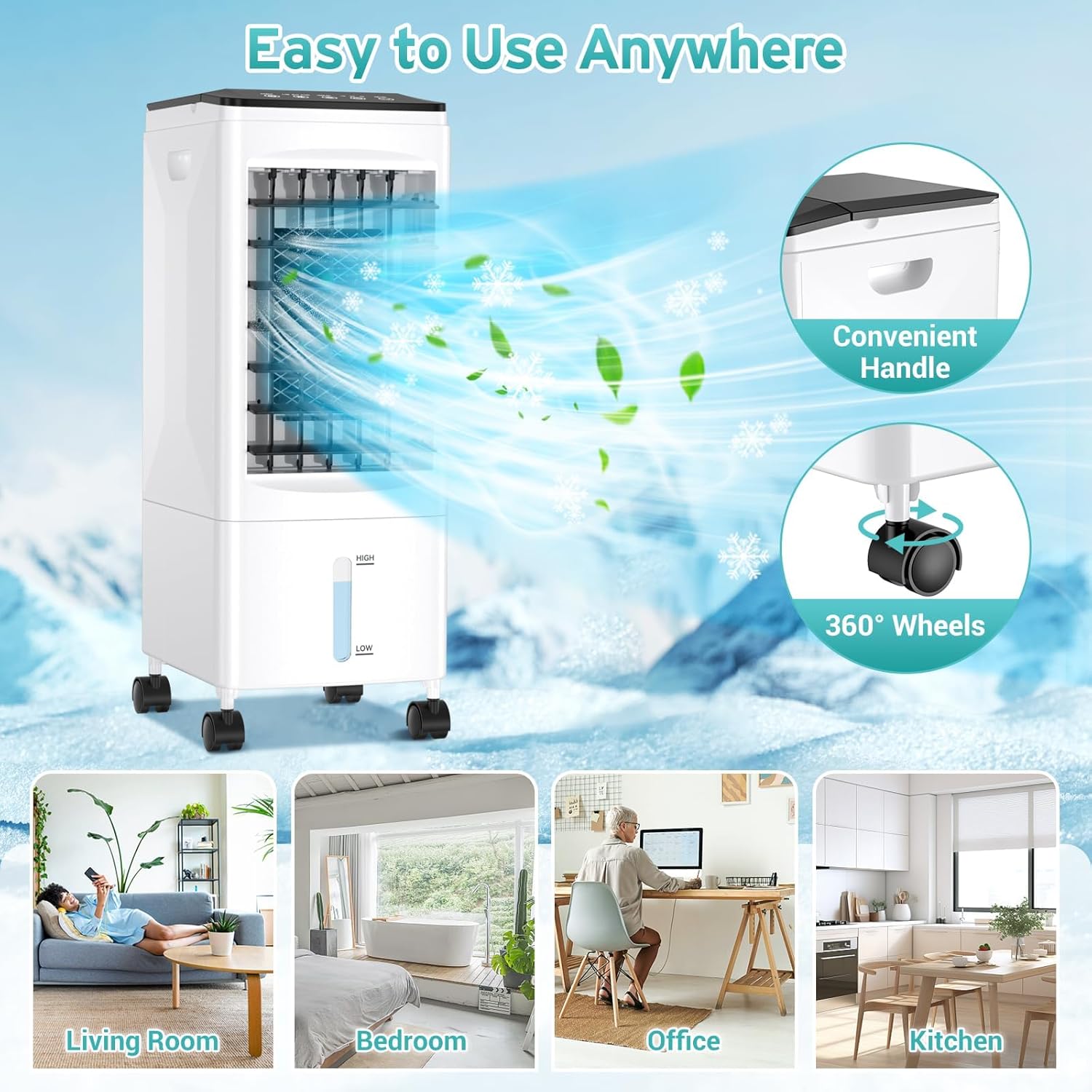 Portable Air Conditioners, 3 IN 1 Air Conditioner Portable Swamp Cooler with 3 Ice Box, Quiet Evaporative Air Cooler Windowless, 3 Speeds, Timer, 6L Water Tank, Portable AC for Room Office