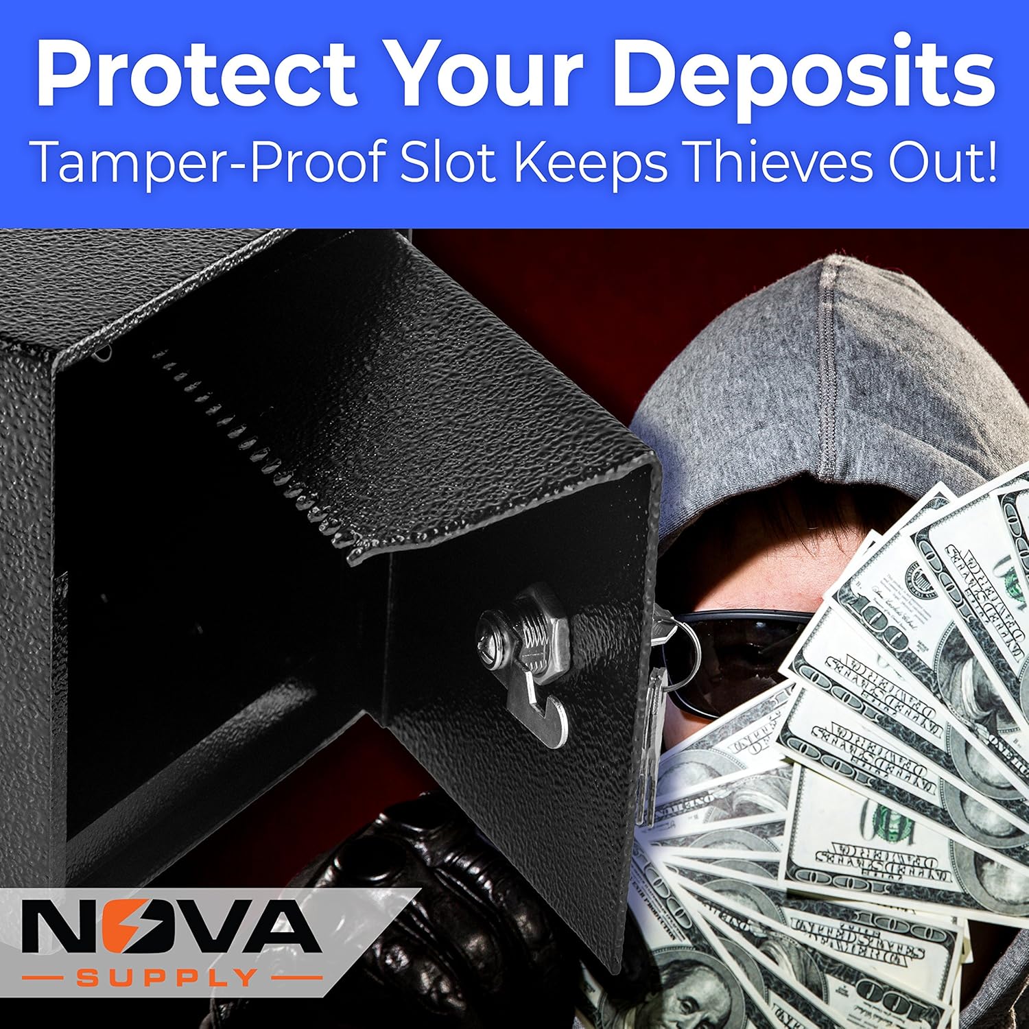 Mountable Cash Drop Box with Tamper-Proof Slot. Great as a Key Depository Or Deposit Safe for Hotels, Apartments Or Retail. Highly Secure Thick Steel and Key Lock! Pre-Drilled for Easy Wall Mounting!