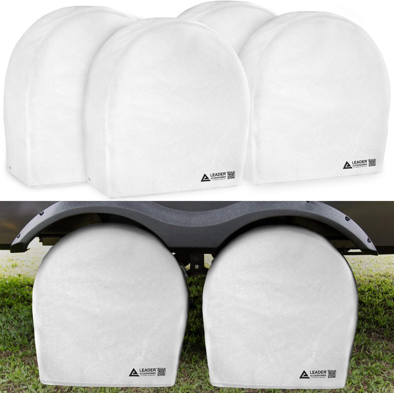 Leader Accessories Tire Covers (4 Pack) Heavy Duty Waterproof Tire Cover Wheel Covers for RV Wheel Travel Trailer Camper Car Truck Jeep SUV Fits 24"-26.5" Diameter Tires from Side to Side,Black Pack of 2