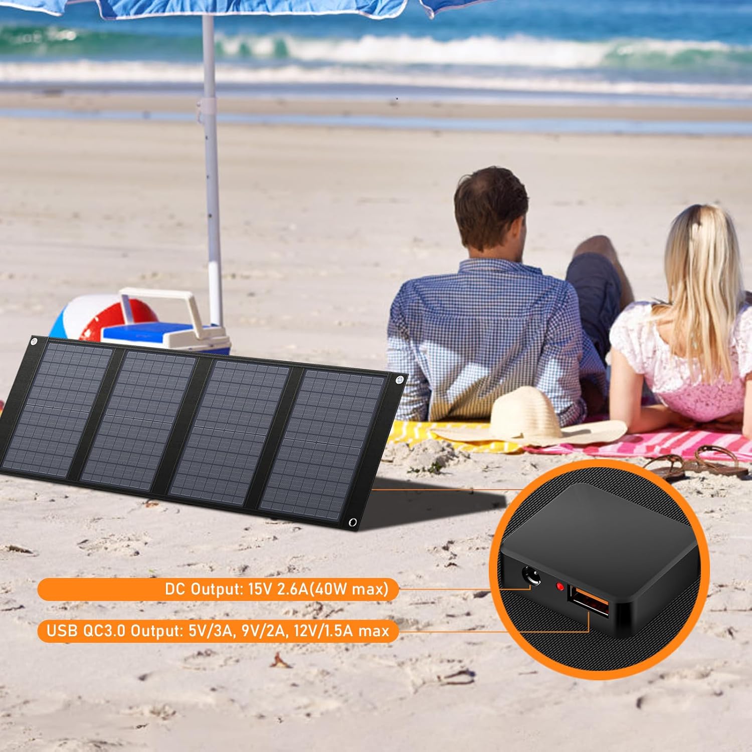 Portable Power Bank with AC Outlet 65W 110V External Battery Pack, 24000mAh Portable Laptop Charger with 40W Foldable Solar Panel Power Supply for Outdoor Camping Home Use Traveling RV Trip Off Grid