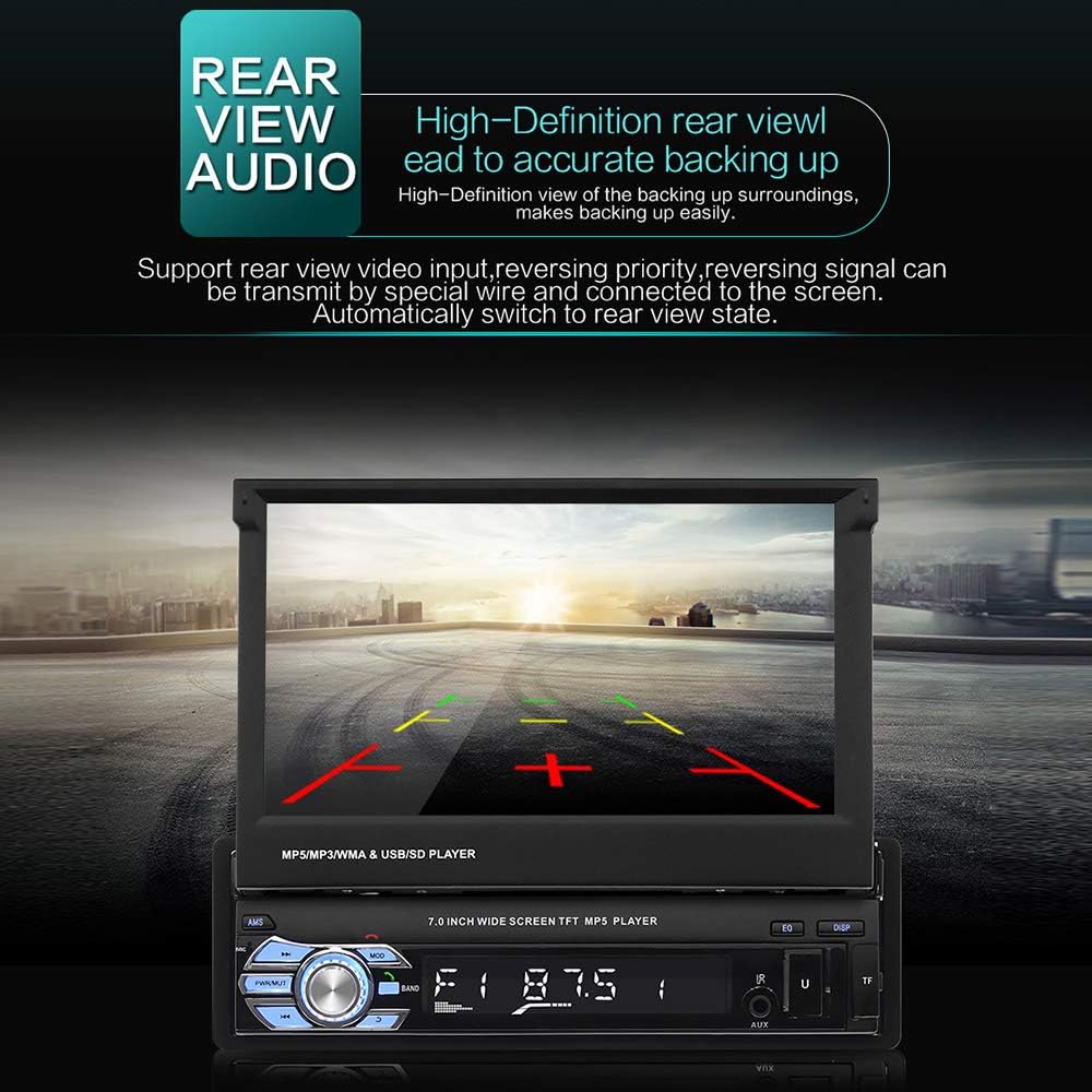 Single din Touchscreen car Stereo with Bluetooth 7 Flexible Car Radio with FM Radio Mirror Link USB/SD Card AUX Input Car Stereo Receiver