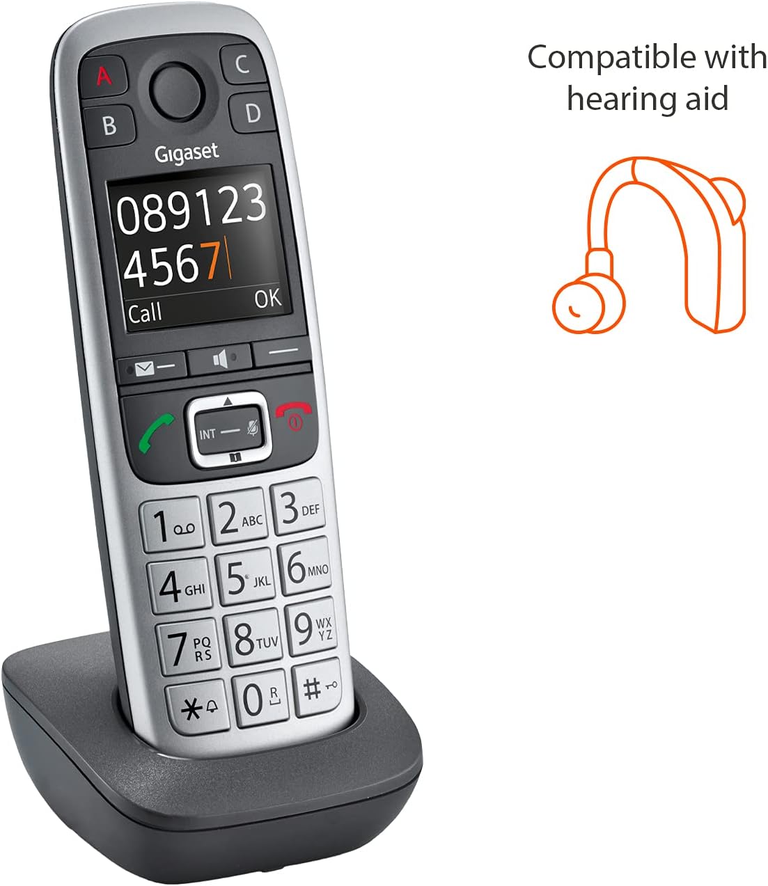 Gigaset E560A – Cordless Phone for Seniors with Answering Machine and SOS Key, Brilliant Sound Quality and Volume Amplification - Made in Germany (Platinum, Pack of 1)