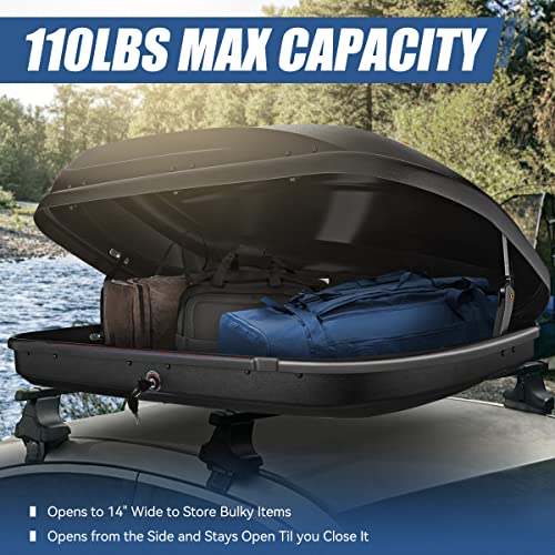Auto Dynasty Hard Shell Roof Top Mount Car Storage Travel Luggage Box Cargo Carrier, 53 (L) x 34 (W) x 15 (H) Inches, Capacity 110 Pounds, 11 Cubic Feet (Tool-Free Install), Glossy Black Finish