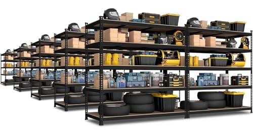 PrimeZone 2 Pack Storage Shelves 48" x 24" x 72" - 5 Tier Heavy Duty Adjustable Garage Storage Shelving, Metal Storage Utility Rack Shelf Unit for Warehouse Pantry Closet Kitchen, Black