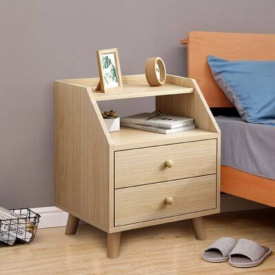 Double Drawer Nightstand Bedside Cabinet George Oliver