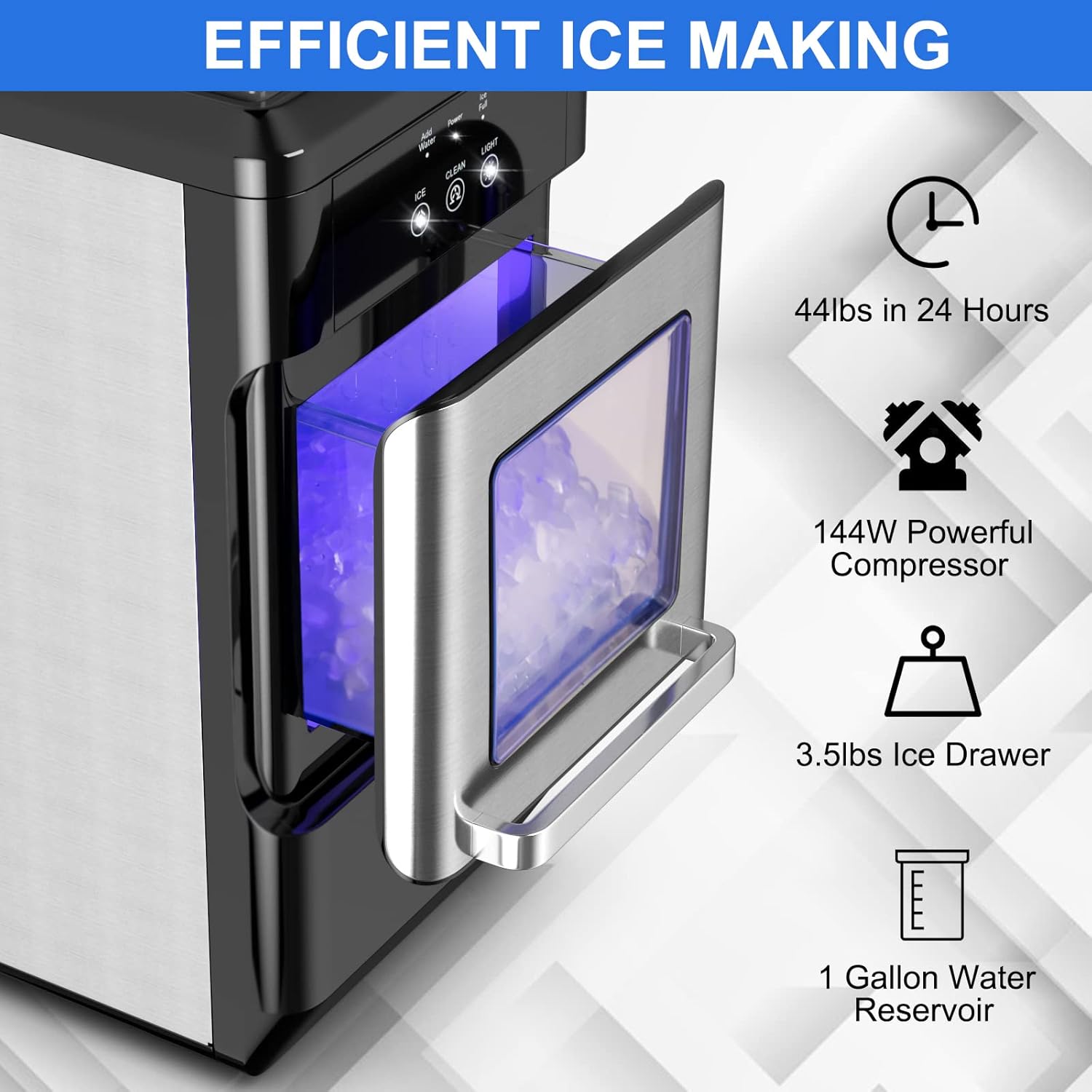 COSTWAY Nugget Ice Machine, 44 LBS Per Day, Built in Self-Cleaning Function, Intelligent Control Panel, Compressor, Include Ice Scoop, Portable and Compact Countertop Ice Maker for Party, Kitchen