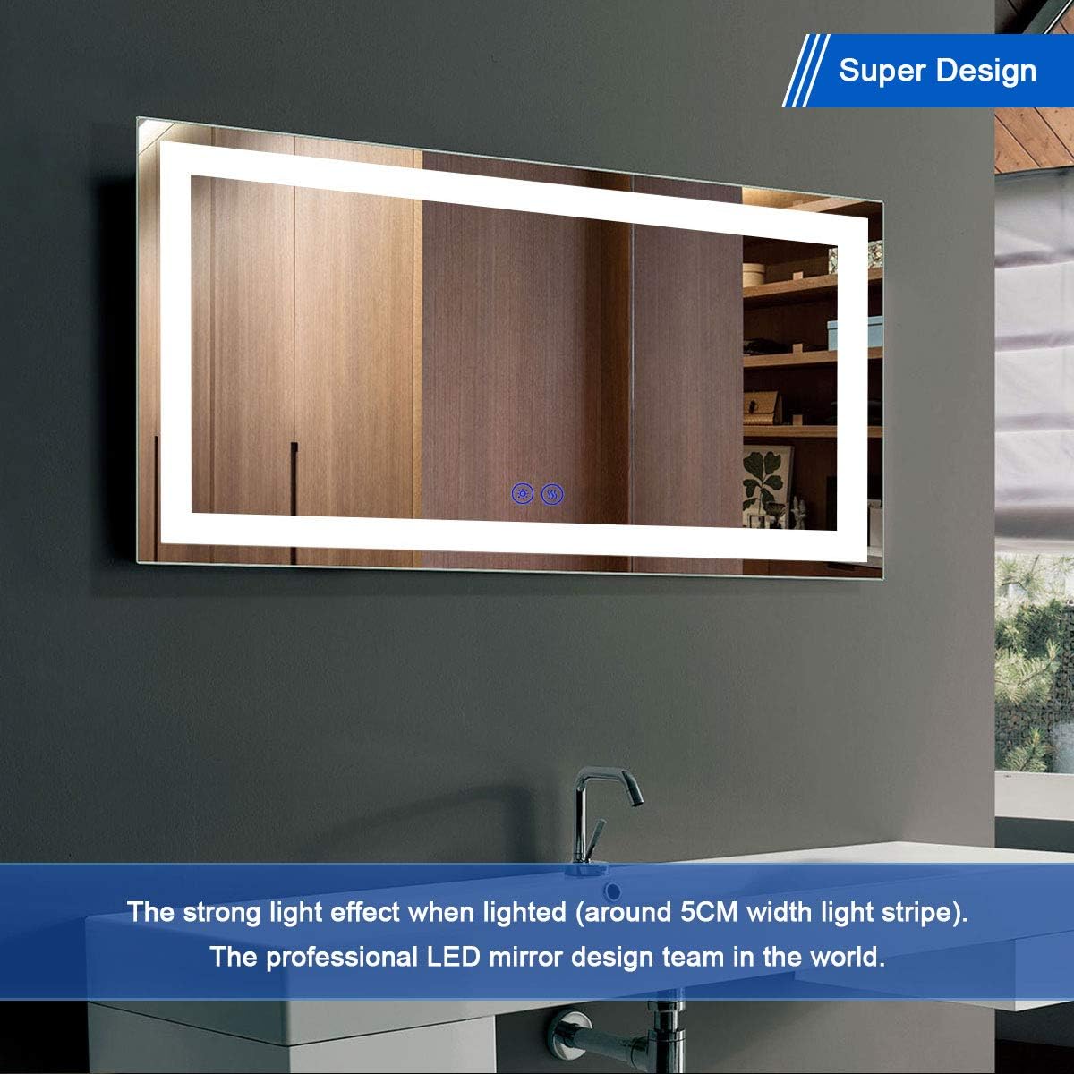 BHBL 60 x 36 Inch Illuminated LED Bathroom Mirror with Smart Button, Anti Fog, Dimmable, Bluetooth Speakers, Vertical & Horizontal Mount, Hotel Office Bar Mirror (D224-6036A)