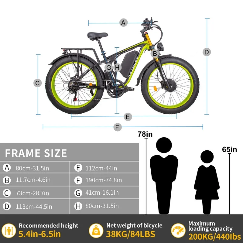 KETELES Electric Bike for Adults 26" Fat Tire Electric Commuter Bicycle 2000W Mountain Bicycle Beach Snow Bike Ebike E-bike with 48V 23AH Removable Battery - Curated Treasures Market