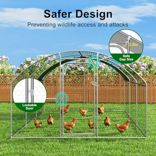 Large Metal Chicken Coop Walk-in Poultry Cage Chicken Run Pen Dog Kennel with Waterproof and Anti-Ultraviolet Cover for Outdoor Farm Use(9.8' L x 19.7' W x 6.4' H)
