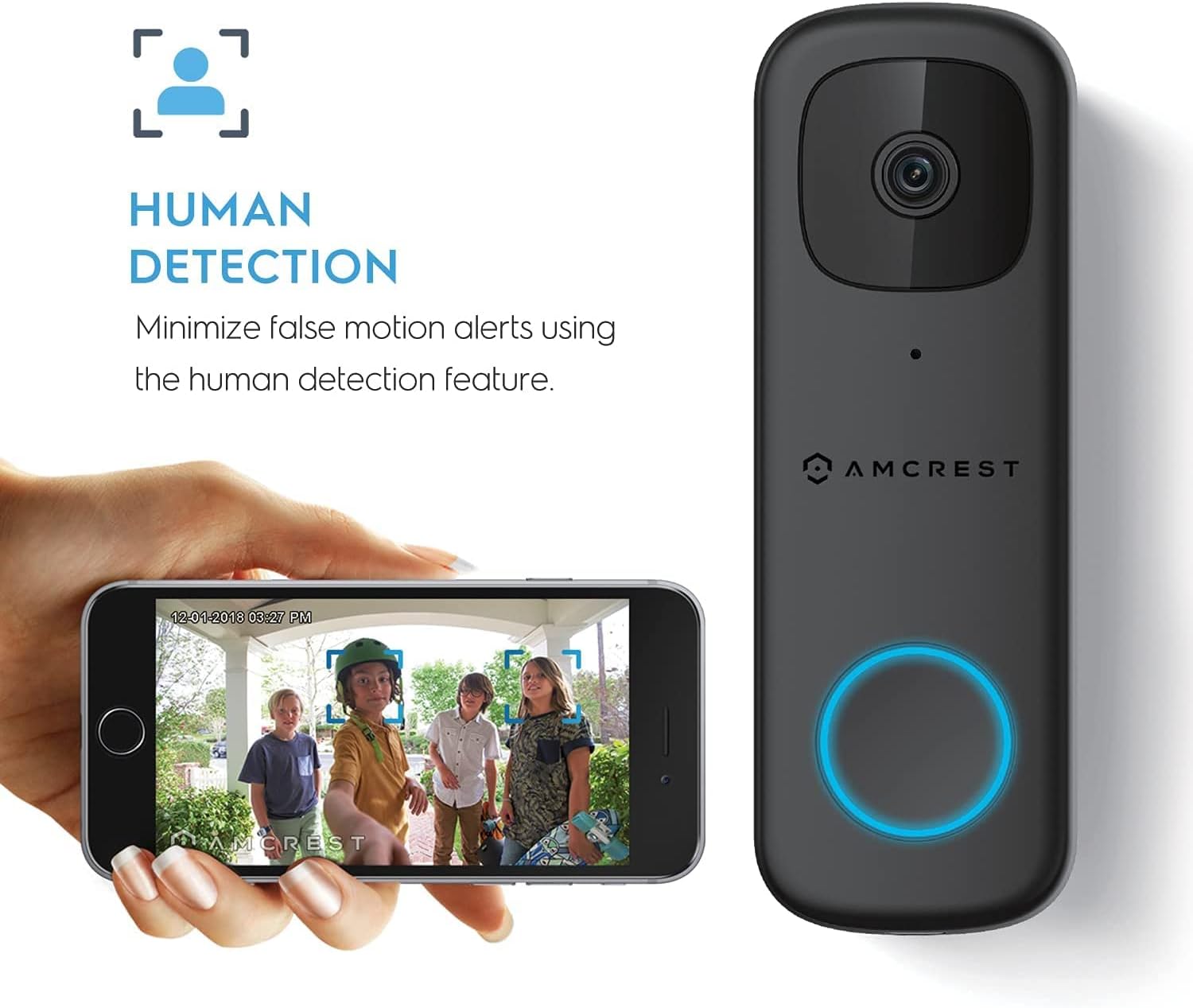 Amcrest 4MP Video Doorbell Camera Pro, Outdoor Smart Home 2.4GHz and 5GHz Wireless WiFi Doorbell Camera, Micro SD Card, AI Human Detection, IP65 Weatherproof, 2-Way Audio, 164o Wide-Angle Wi-Fi AD410