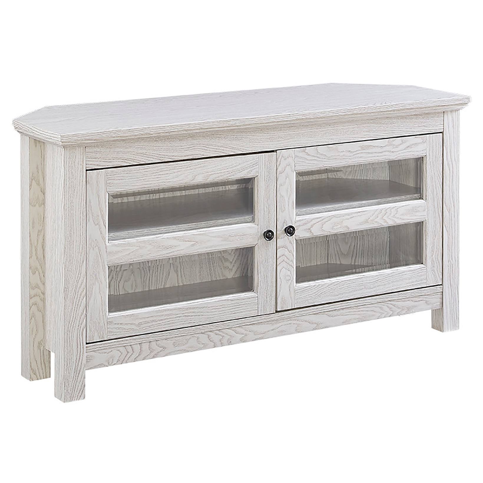 Wood Corner TV Media Stand Storage Console White Saracina Home