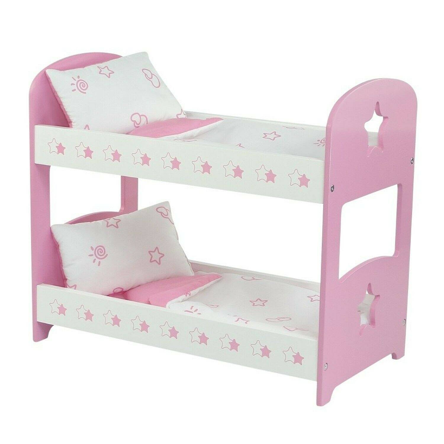 18-inch Doll Furniture | Pink Bunk Bed with Star Theme Includes Bedding | Fits 18 American Girl Dolls