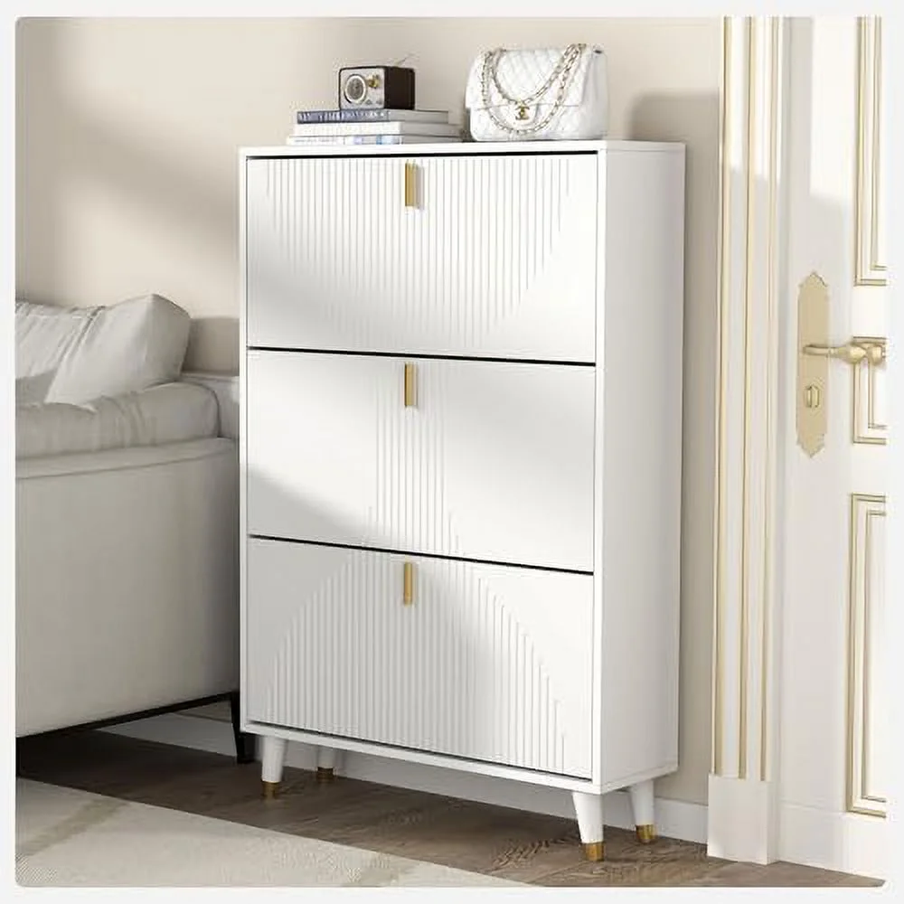 Shoe Cabinet for Entryway Slim  Narrow Shoe  Cabinet Hidden  White Shoe Organizer for Entryway  Thin Shoe Rack Cabinet with Door  Flip Drawer Shoe Cabinet Hallway