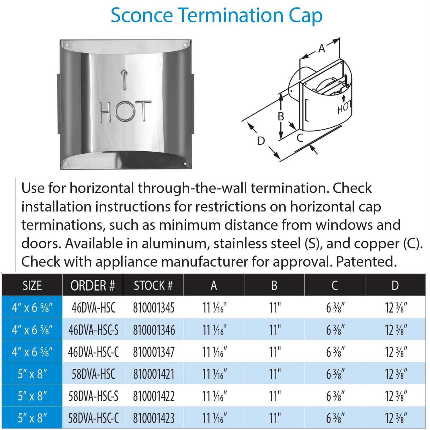 DuraVent DirectVent Pro Sconce Termination Cap 46DVA-HSC - Shop Hardware Tools Online Store