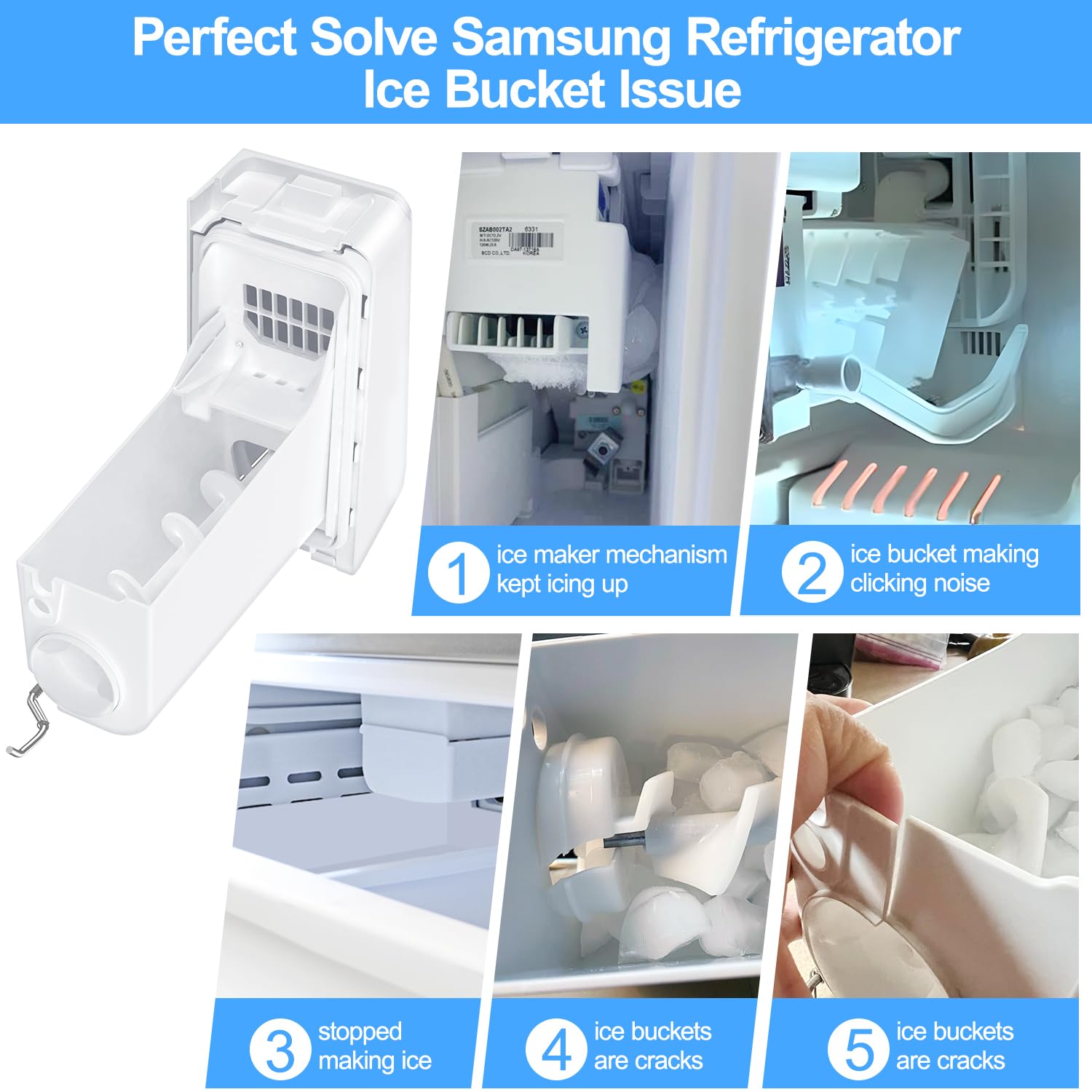 Upgraded DA97-14504A Refrigerator Ice Bucket Replacement Compatible with Samsung Ice Maker DA97-14504C Replacement Ice Container Assy Tray & Auger Assembly for RF23HCEDBSR RF22KREDBSR RF23J9011SR