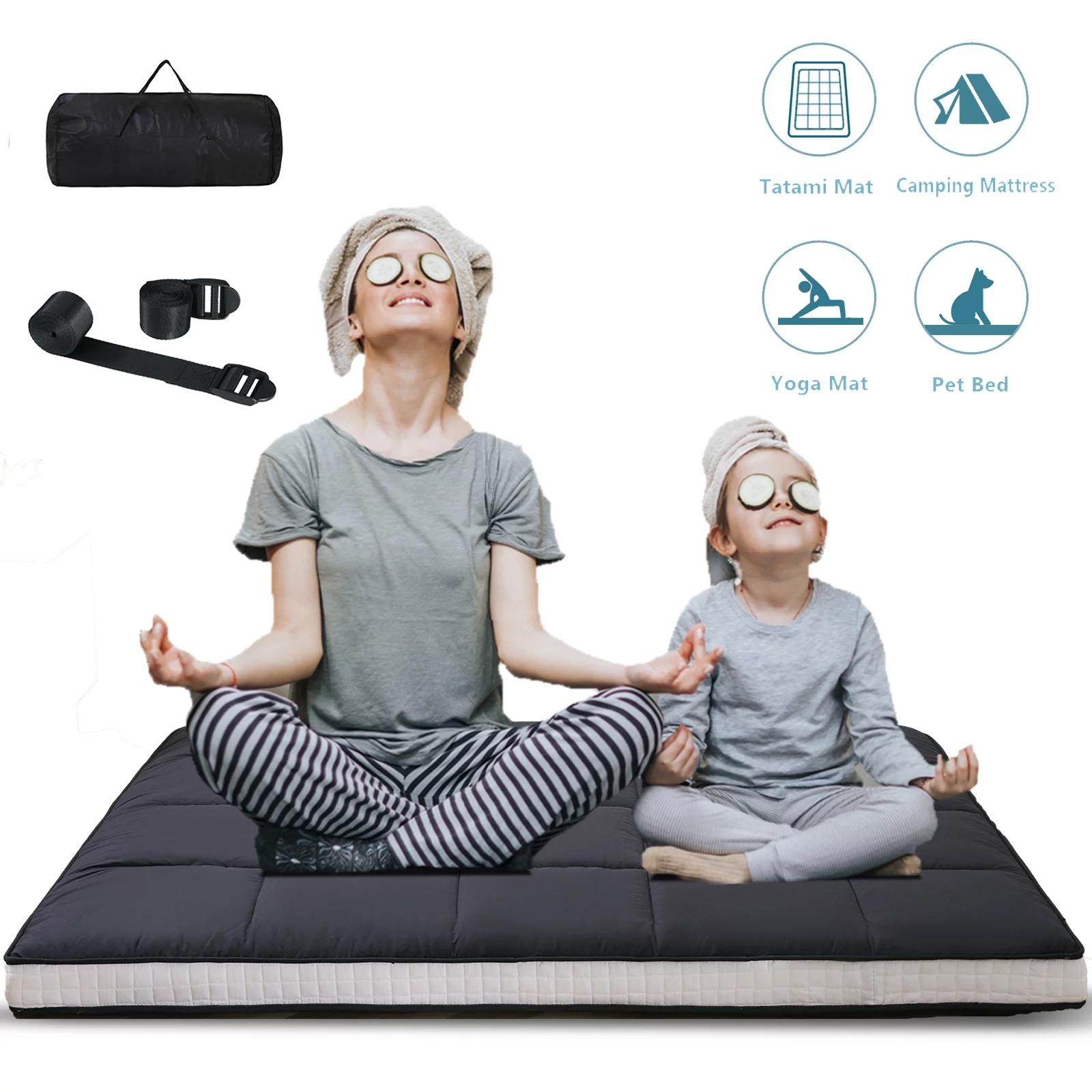 Lilypelle Japanese Floor Mattress Futon Mattress, Thicken Tatami Mat Sleeping Pad Mat Foldable Roll Up Mattress Kids Floor Lounger Bed and Sofas, Queen Size,2PCS