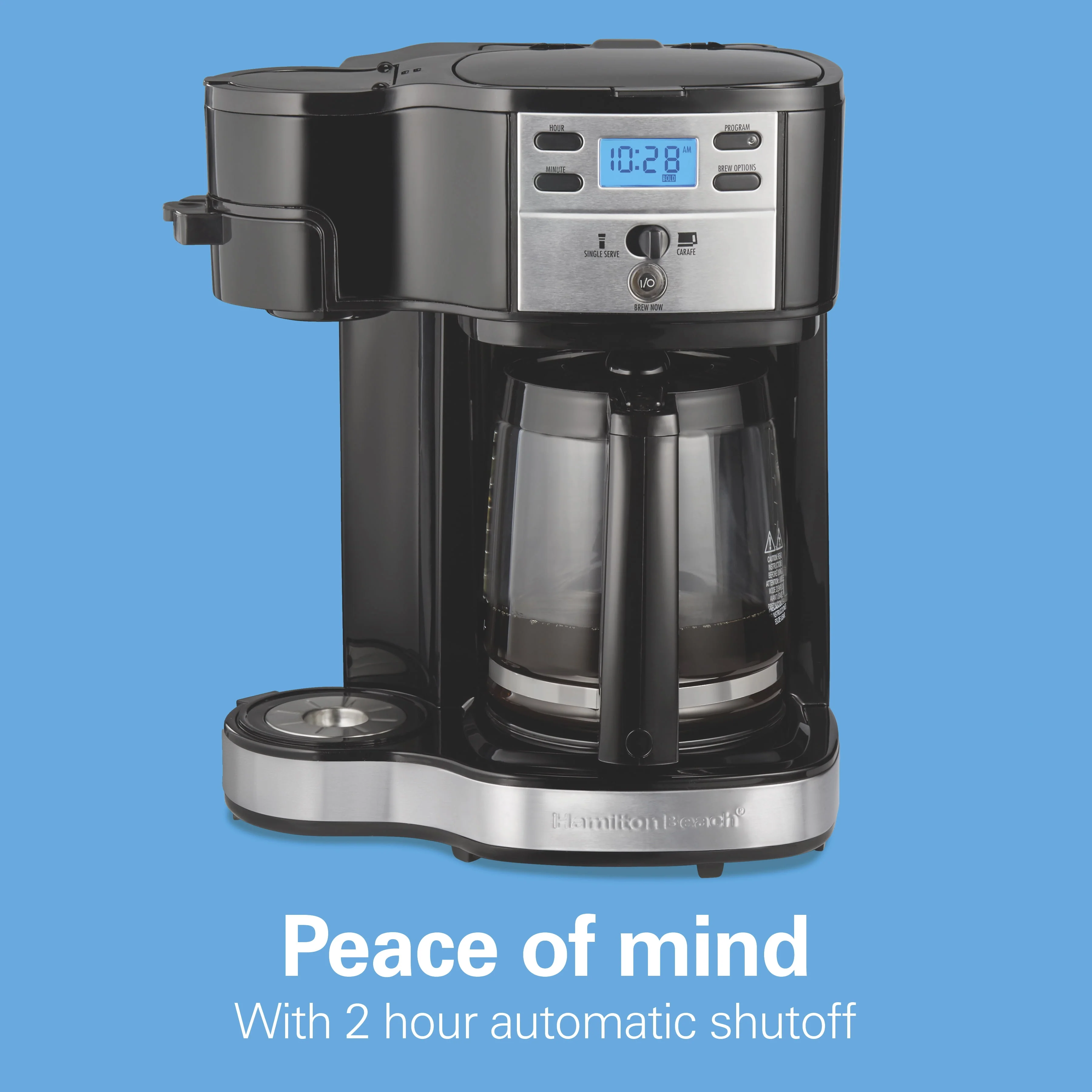 Hamilton Beach 2-Way Programmable Coffee Maker, Single-Serve and 12-Cup Pot, Glass Carafe, Stainless Steel, New, 47650