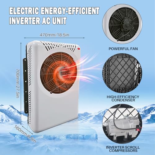 12V Truck Split 12 Volt DC Air Conditioner Electric RV AC Unit, Low Noise Fast Cooling High Efficiency For Semi-Truck, Trailer, Bus, Camper, Pickup, Motorhome